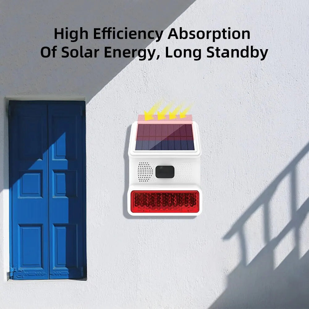 Smarsecur 433MHz Solar Outdoor Waterproof Siren with LED Flashing Light Function as Home Garage Shed Alarm System