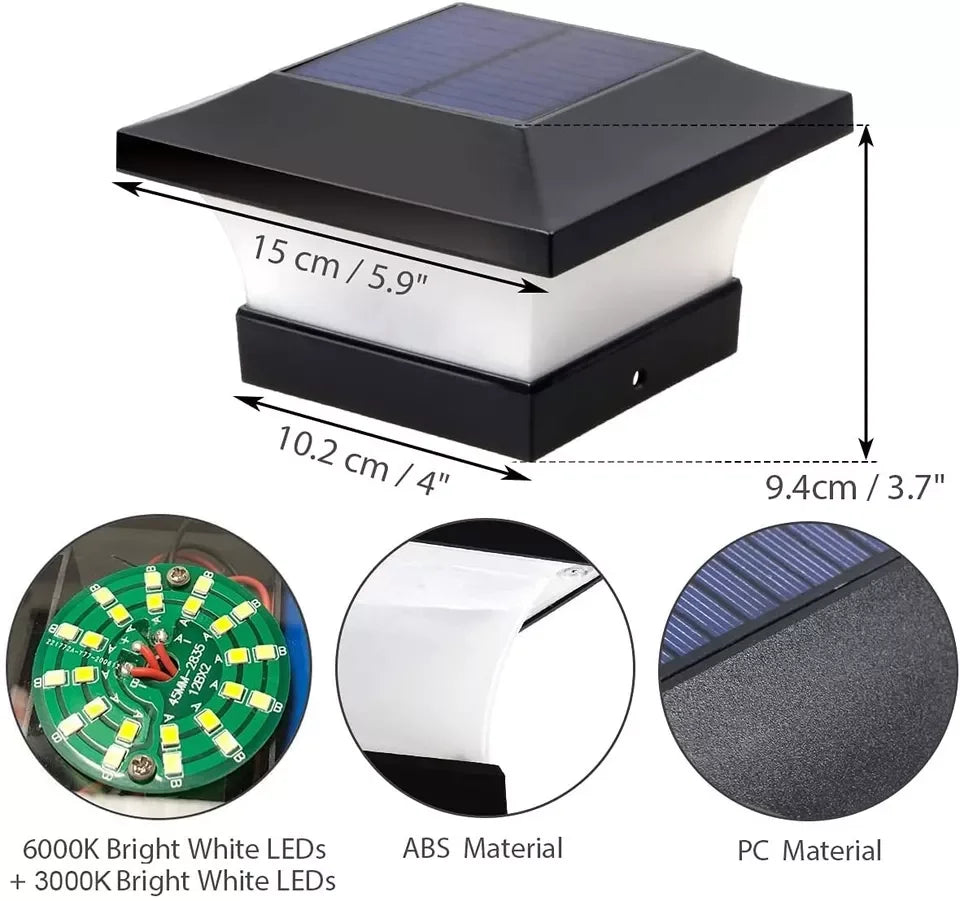 Solar Post Light Outdoor 3000K 6000K LED Fence Deck Cap Lamp for Landscape Garden IP65 Waterproof Gate Cottage Solar Column Lamp