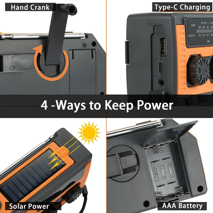 Solar Hand Crank Radio Portable Multifunctional Radio AM/FM/WB NOAA Weather Radio LED Flashlight Power Bank for Outdoor Camping
