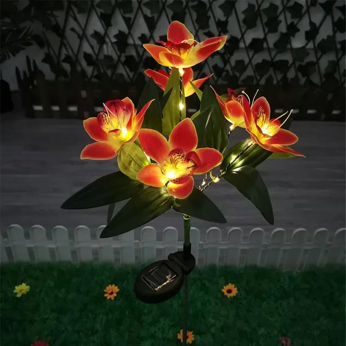 Solar Simulation Orchid Flower Lights Outdoor Lamp for Patio Lawn Garden Holiday Wedding Party Decoration Flower