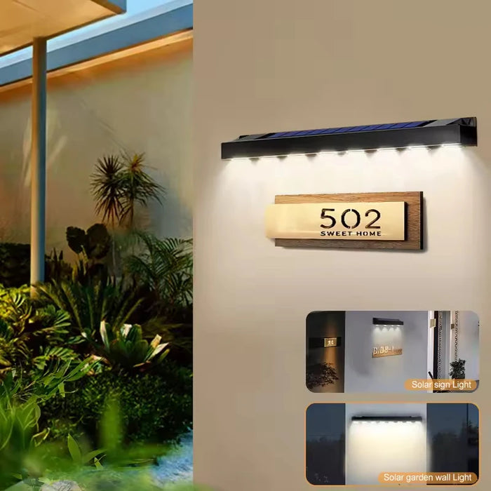 LED Solar Wall Sign Light Outdoor Waterproof Atmosphere Lighting Solar Powered Lamp for Outside Backyard Garden Street Fence