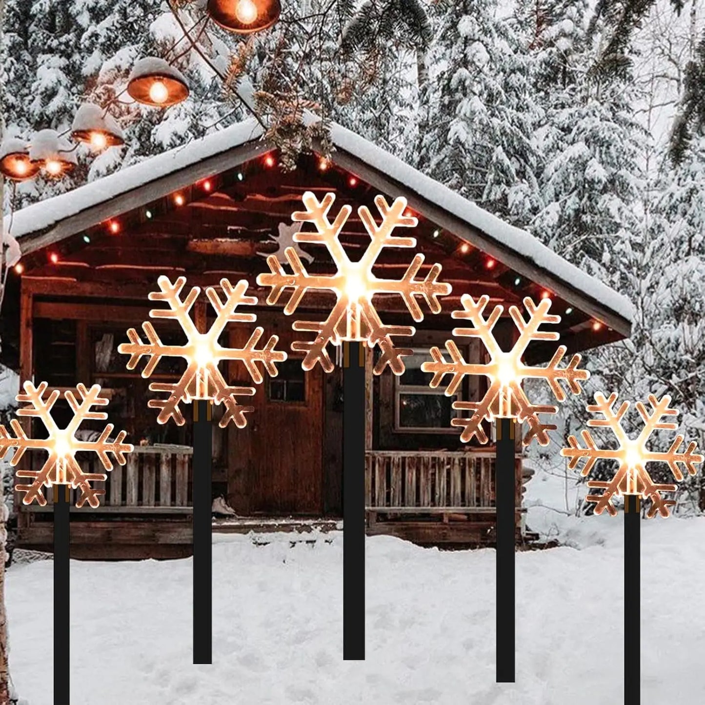 Solar Christmas Pathway Lights 5 Pack Solar Christmas Decor Star LED Lights Outdoor Waterproof Stake Lights Garden Walkway 731