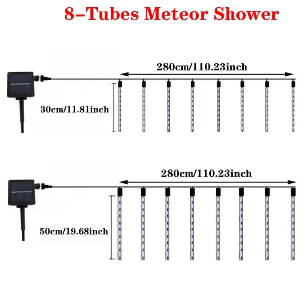 Solar Meteor Shower Rain LED String Lights 8 Tubes Street Garlands Christmas Tree Decorations for Outdoor Fairy Garden Lights