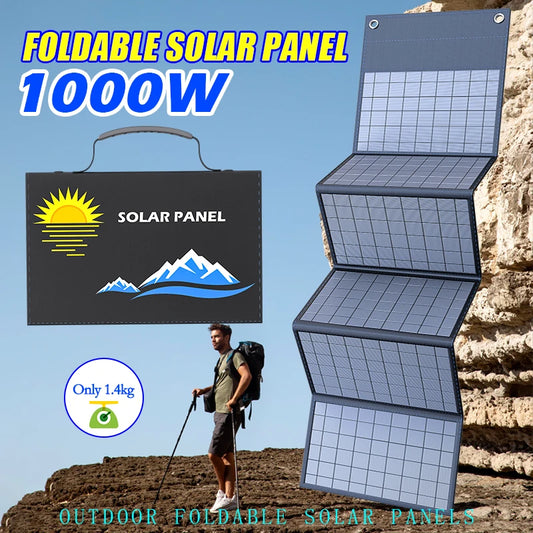 2025 exclusive 1000W portable solar panel folding bag with USB+DC for outdoor hiking, camping, and mobile phone charging