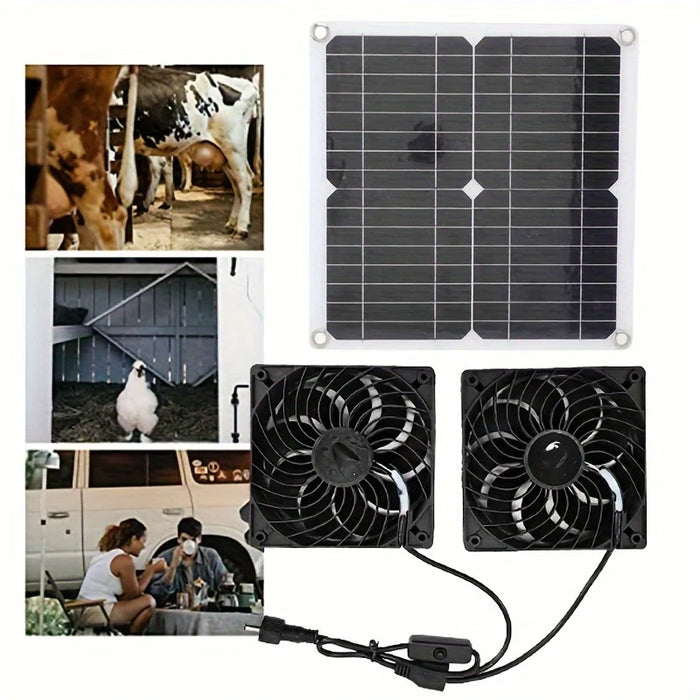Solar fan set, waterproof and portable solar panel and fans, suitable for greenhouses, poultry houses, solar charging