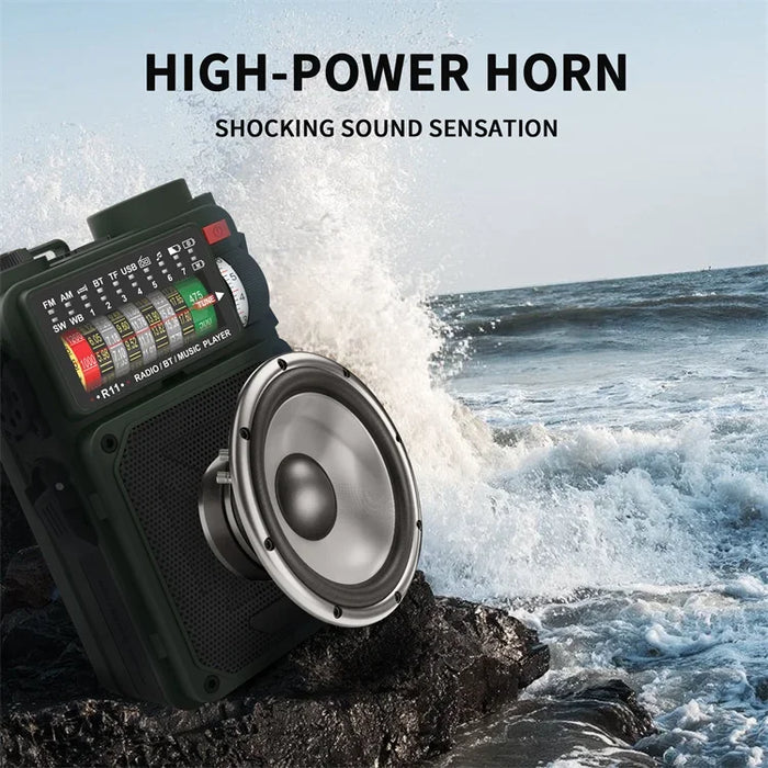 Hand-operated Emergency Solar Bluetooth Outdoor Camping Alarm Radio Multi-band Earthquake Prevention Solar Radio With Flashlight