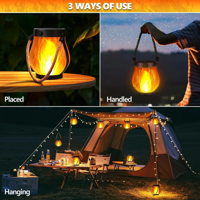 Solar Lantern Lights Flame Garden Light with USB & Solar Charging Waterproof Hanging Lantern for Yard Patio Decor Decoration