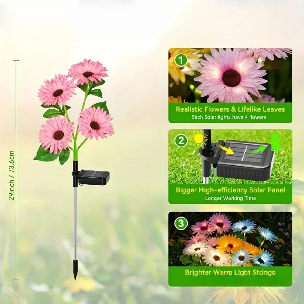 Solar Garden Flower Lights Outdoor Fabric Daisy Lavender Flowering Vine‌ LED Landscape Decorating for Yard Patio Flowerpot