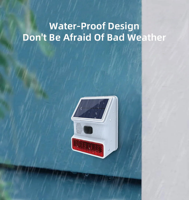 Smarsecur 433MHz Solar Outdoor Waterproof Siren with LED Flashing Light Function as Home Garage Shed Alarm System