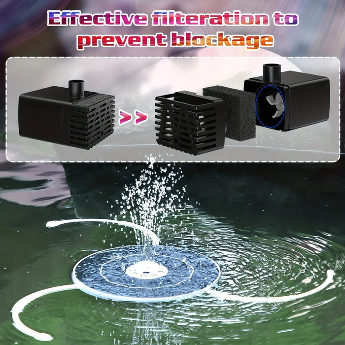 6.5W LED Solar Fountain Pump with Lights, for Bird Bath Pool, Solar Water Fountain with Battery, for Outdoor, Garden Decoration