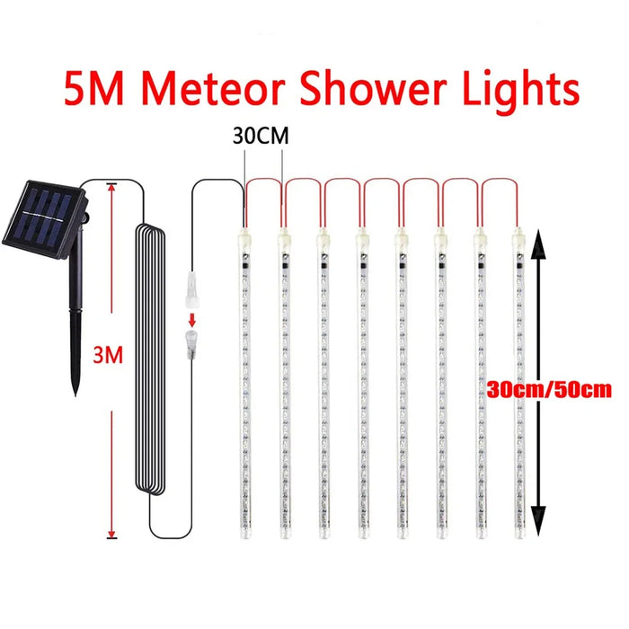 30/50cm Solar LED Meteor Shower Light Holiday String Light Waterproof Fairy Garden Decor Outdoor Led Street Garland Christmas