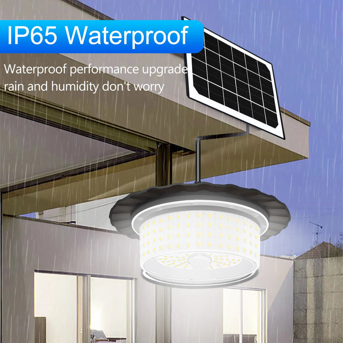 Solar Shed Light Solar Powered Motion Sensor Pendant Light Solar Lights with 5 Lighting Modes & Remote for Shed Gazebo Garage
