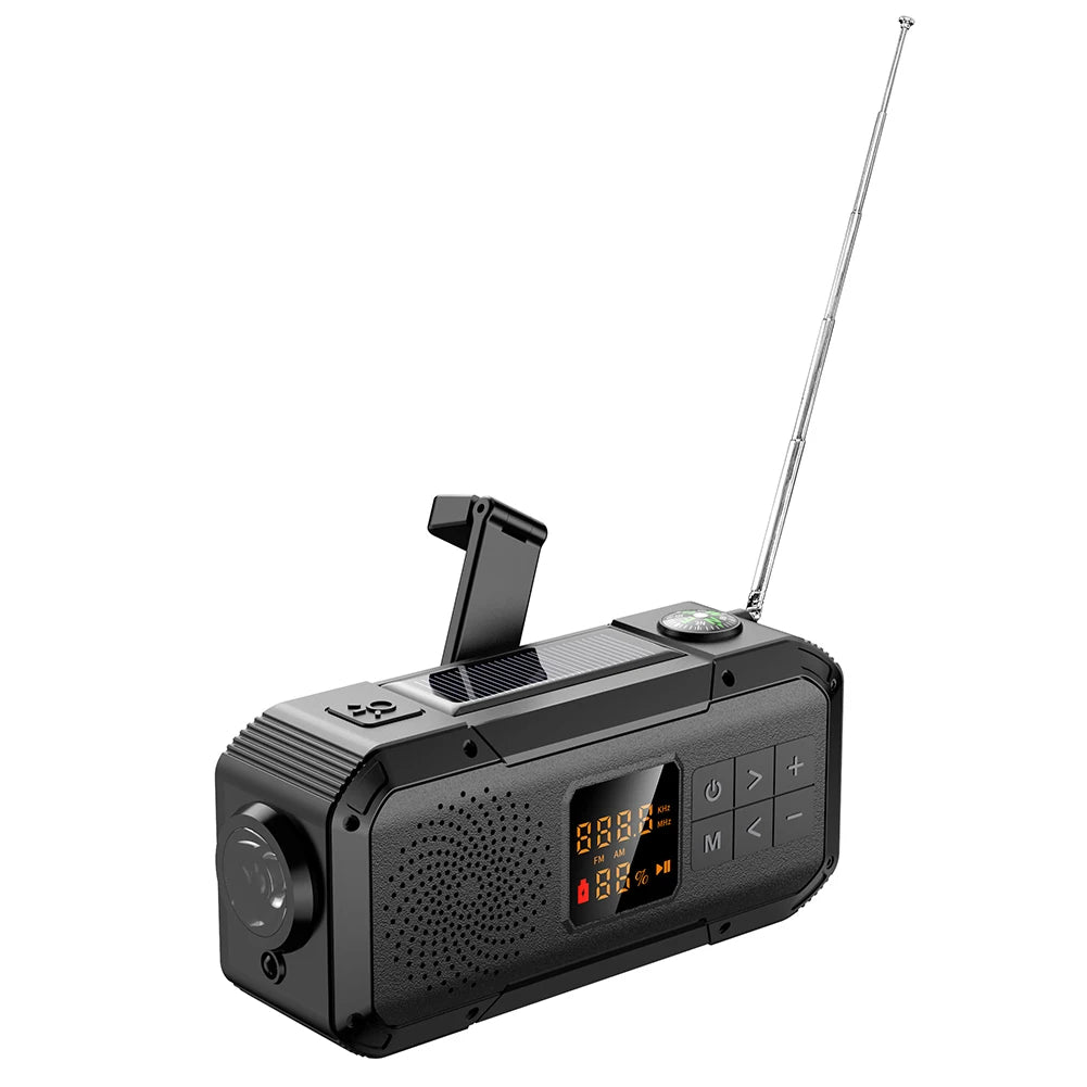 AM/FM/WB/NOAA Emergency Radio Hand Crank Solar Powered Radio Multifunction Weather Radio with BT Flashlight SOS for Outdoor