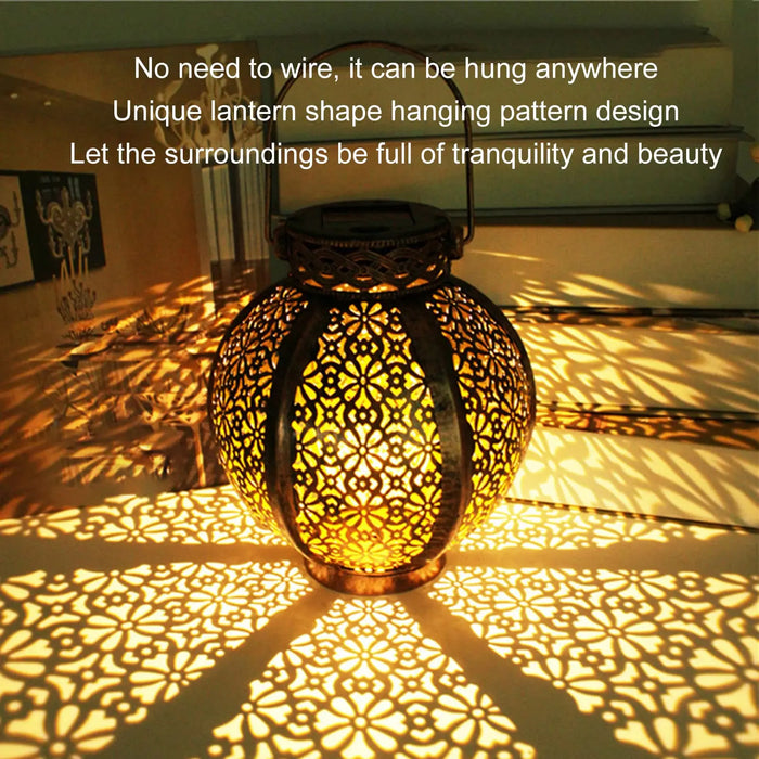 Hanging Solar Lanterns Retro Hollow Solar Lights with Handle Outdoor Solar Garden Lights Decor for Yard Garden Tree Fence Patio