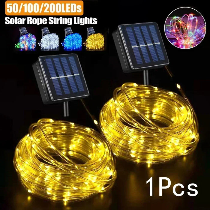 Solar Outdoor Light String Festoon LED Tube Rope Solar Garland Lamp for Summer Garden Fence Wedding Party Balcony Decoration