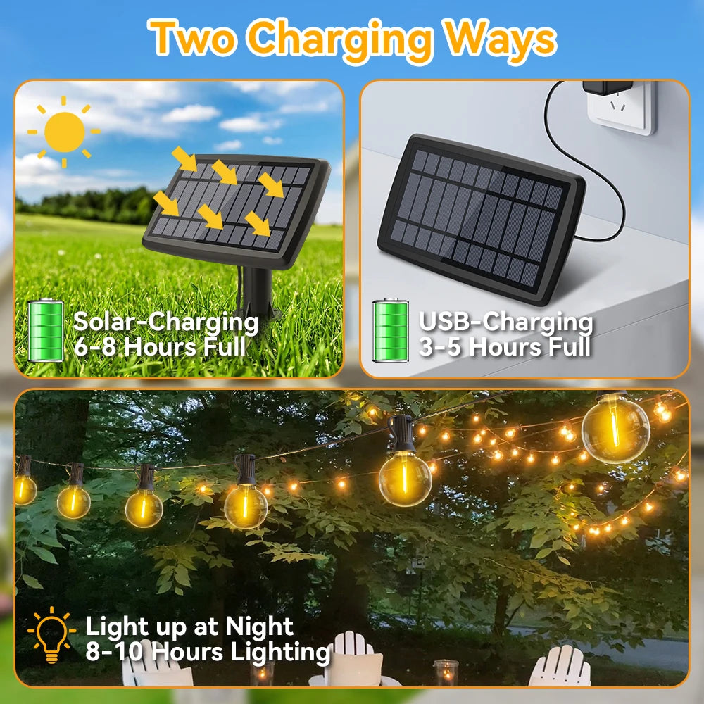 Solar String Lights Outdoor G40 Patio Lights Solar Powered Fairy Lights With Remote Weatherproof Hanging Lights For Holiday Back