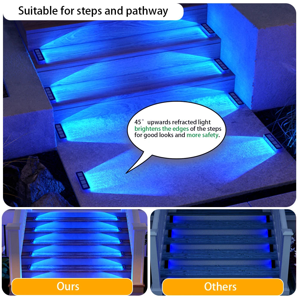 Solar Deck Lights Outdoor Waterproof LED Step Sidewalk Stair Garden Light IP68 Auto On/Off Solar Powered Dock Driveway Lighting
