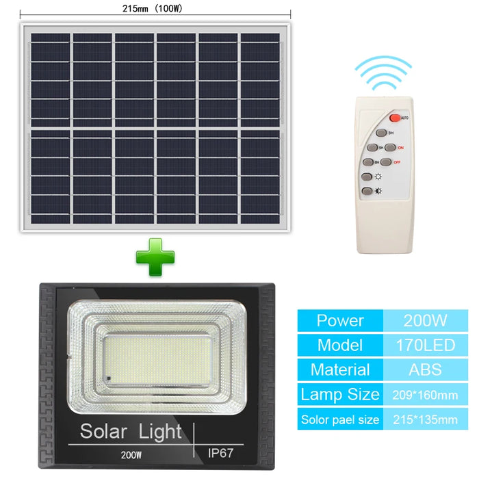 Solar Flood Lights Remote Control 50-400W Solar Powered Spotlight Outdoor Waterproof IP67 Villa Street Lighting Adjustable Angle