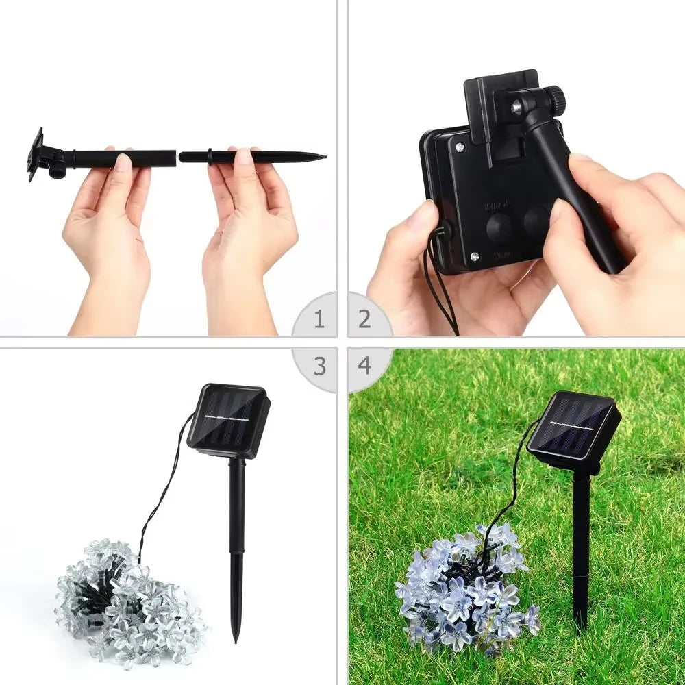 5M/7M/12M LED Solar Lights Outdoor Floral String Flower Fairy Lights Garlands For Christmas Party Outdoor Decoration Waterproof
