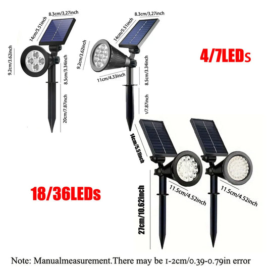 1pc 4/7/18/36LED Solar Spotlights Outdoor IP65 Waterproof Brightness Adjustable Spot Light  for Garden Backyard Driveway Patio