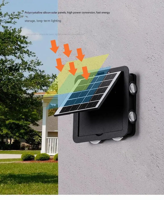 Solar Outdoor Ambient Wall Lamp Four Sided Lighting for Courtyard Garden Porch Front Door Staircase Waterproof Solar Fence Light