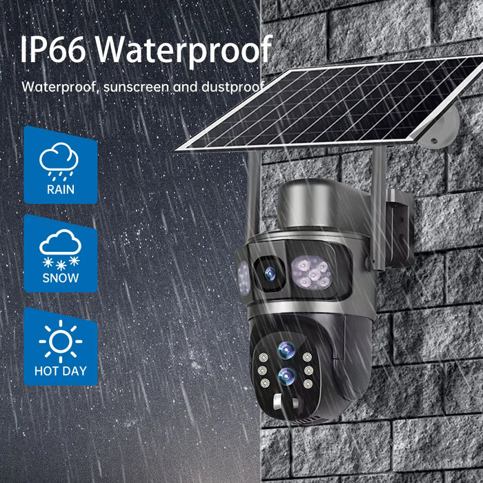 Solar Camera 4G Sim Three Screens 10X Zoom 6K 12MP Outdoor Surveillance Tracking Wireless Security Cameras Cctv Solar Power Cam