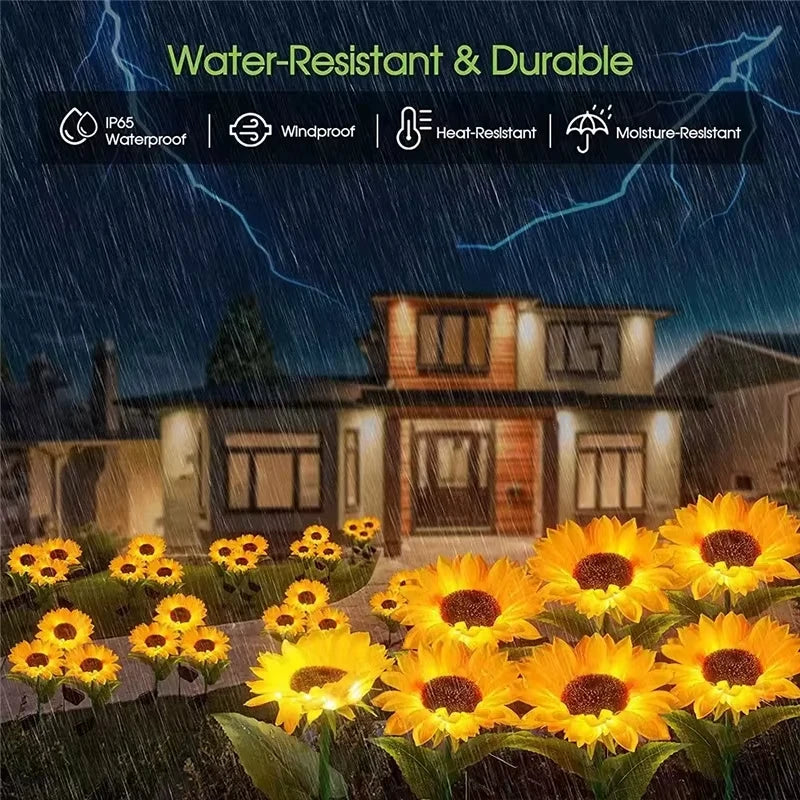 Solar Sunflower Lights 3 Head Outdoor Artificial Flower Decorative Lights Garden IP65 for Lawn Pathway Roof Christmas Decoration