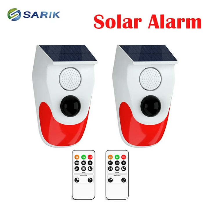Solar Sound Alarm Motion Sensor with Remote Control 120dB Siren Sound Alert Flash Warning Strobe Security Alarm System for Home