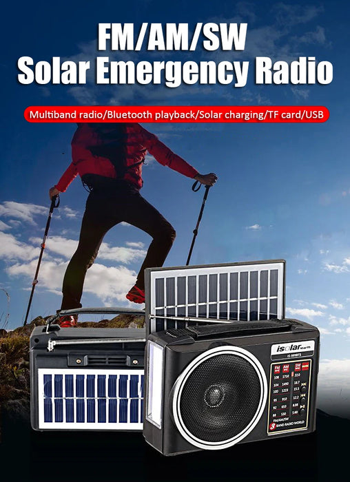 Portable FM/AM/SW Radio Solar Charging Multi Band Emergency Radios Receiver Powerful Bluetooth Speaker with Flashlight USB