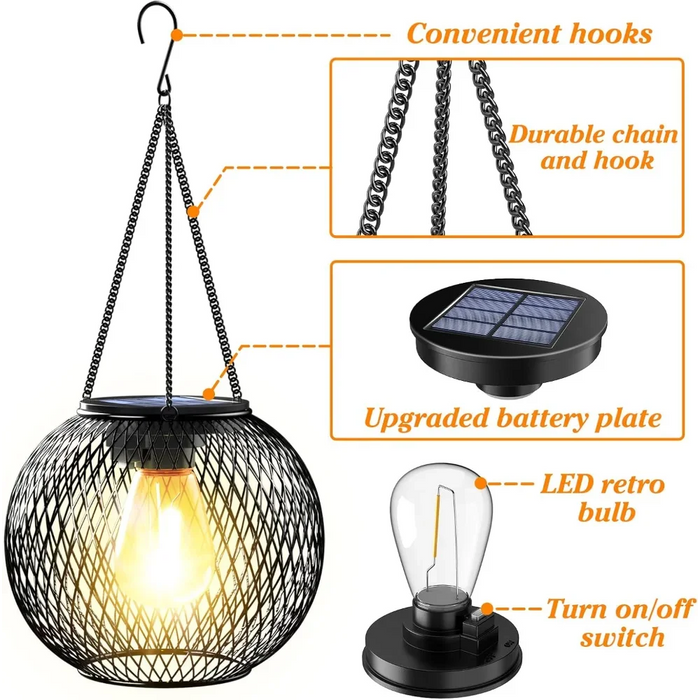 2 Pack Solar Powered Lanterns Automatic Lighting At Night with Hang Hook Design Waterproof Durable Decorative Lamp for Outdoor