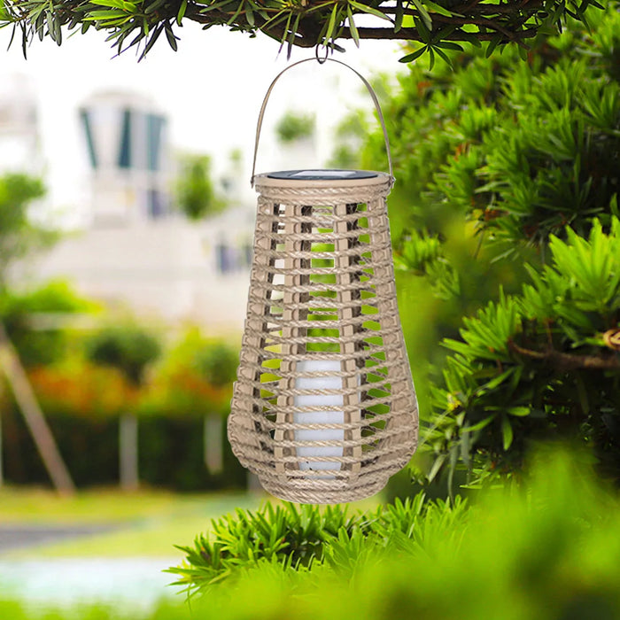 Solar Imitation Rattan Lantern Outdoor Solar Light Hanging Decorative Candle Lights Solar Powered Bamboo Lamp Garden Decoration