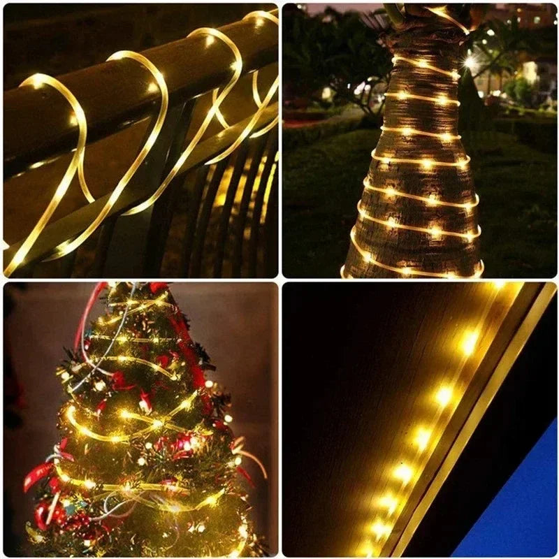 Solar Outdoor Fairy Lights LED Festoon Tube Rope String Light Summer Garden Fence Wedding Party Balcony Decoration Solar Garland