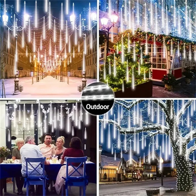 Solar Meteor Shower Light Christmas Tree Outdoor Falling Rain Drop String Lights for Street Wedding Party Garden Eave Decoration