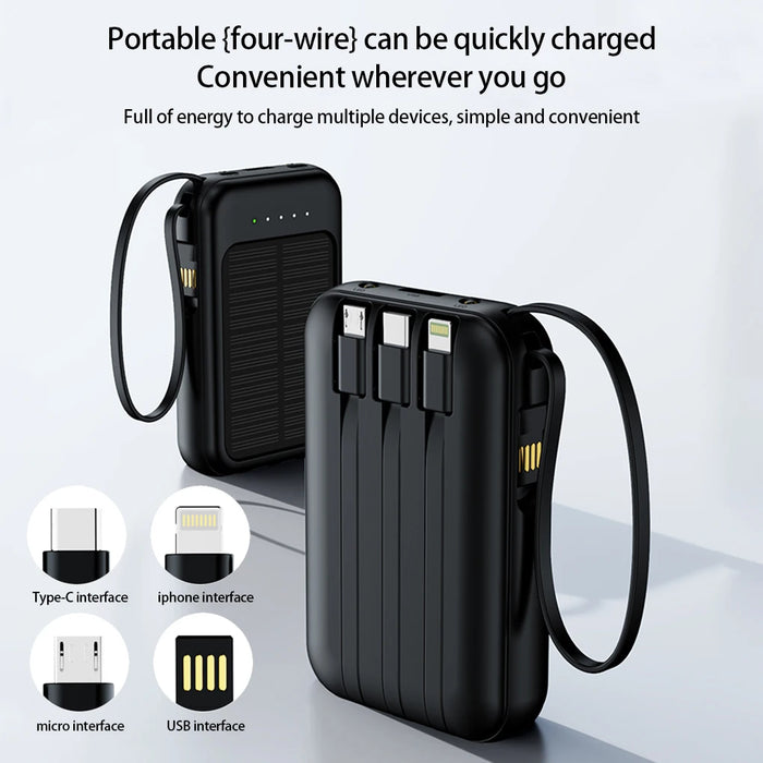 20000mAh High Capacity Solar Power Bank External Charger Powerbank LED Light New Solar Charger Built Cables 2 USB Ports