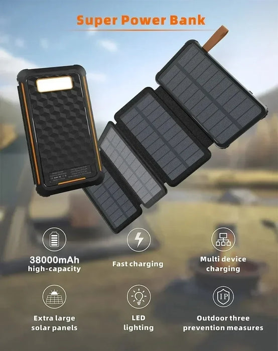 Solar Power Bank Waterproof Outdoor Camping Portable Folding Solar Panels 5V 2A USB Output Sun Power For Phone Real capacity