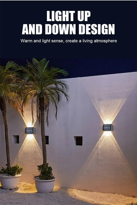 Christmas10/8/6/4LED Solar Wall Lamp Outdoor Waterproof Up and Down Luminous Lighting for Garden Fence Decoration Sunlight Light