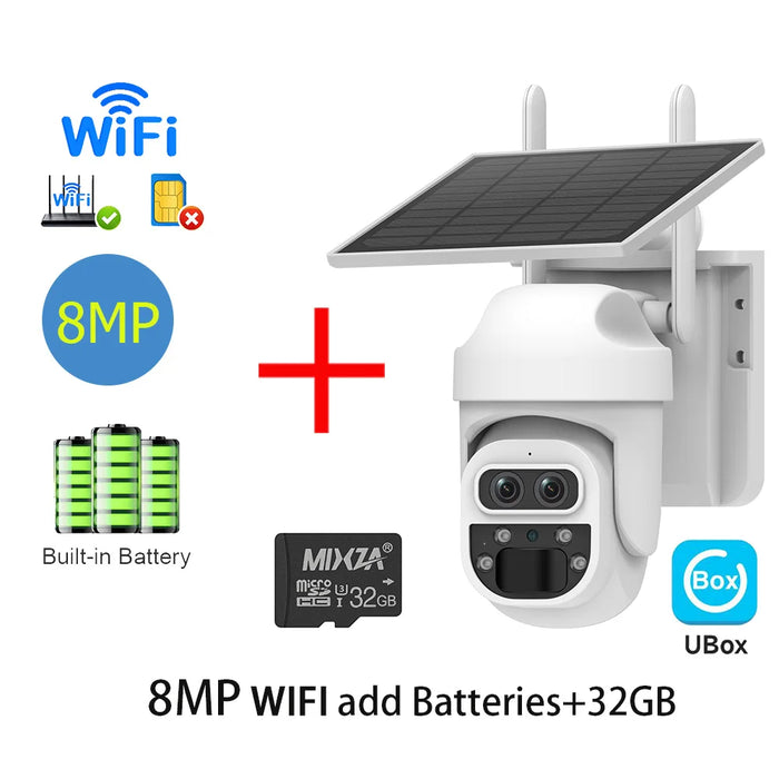 Solar Camera Security Cameras Wireless WIFI / 4G Solar Outdoor Camera 8MP 4K 12X Zoom SIM Human Detection Security Kamera