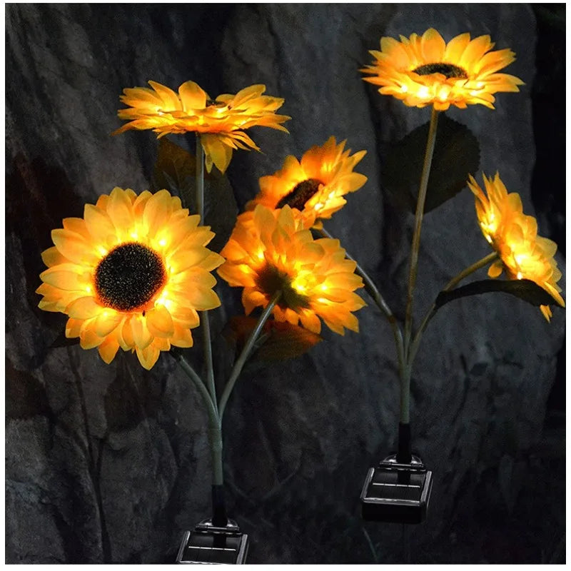3 Head Solar Sunflower Lights LED Light Garland Outdoor Waterproof Garden Lawn Party Christmas Decoration Solar Powered Lamp