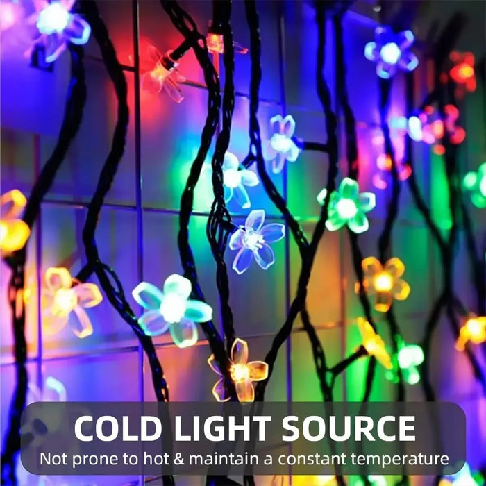 Solar Flower String Lights Outdoor Waterproof LED Fairy Lamp Decoration for Garden Fence Yard Christmas Home Party Decor