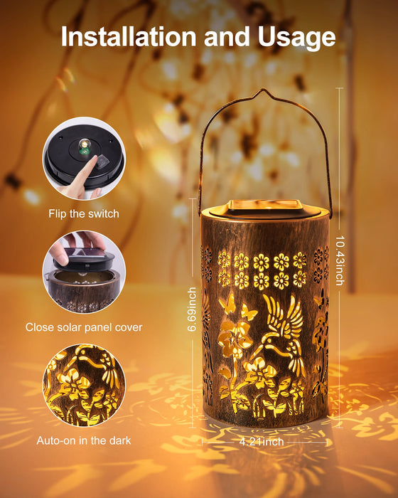 Hanging Outdoor Solar Powered Lantern LED Lights, IP67 Waterproof, Upgraded Lamp Beads, Auto On/Off, Durable for Patio, Yard