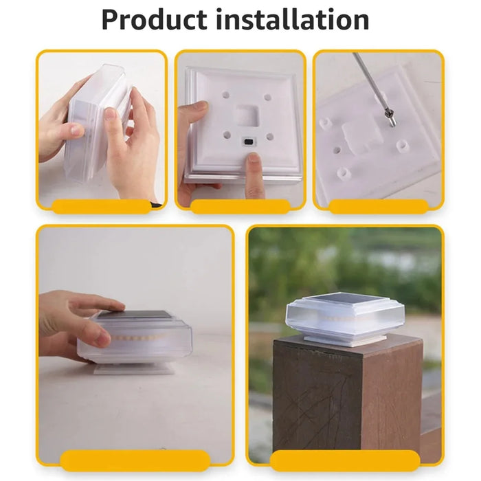 Solar Post Lights Clear Lampshade Waterproof Solar Deck Fence Cap Light Warm Light Outdoor Square Street Lamp For Garden Patio