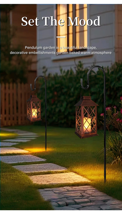 New Solar Palace Lantern Outdoor Solar Lights Lawn Landscape Hanging Atmosphere Candle Lamp Waterproof Floor Yard Garden Decor