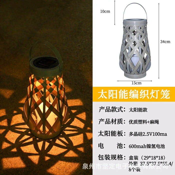 Solar Imitation Rattan Lantern Outdoor Solar Light Hanging Decorative Candle Lights Solar Powered Bamboo Lamp Garden Decoration