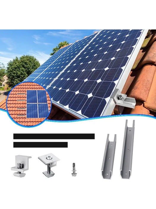 4Pcs/Set 25cm+30cm U Shaped Solar Module Bracket Mounting Rail Flat Roof End/Middle Clamp Solar Panel Accessories Module Bracket