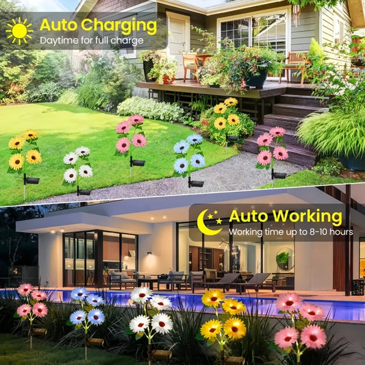 Solar Garden Flower Lights Outdoor Fabric Daisy Lavender Flowering Vine‌ LED Landscape Decorating for Yard Patio Flowerpot