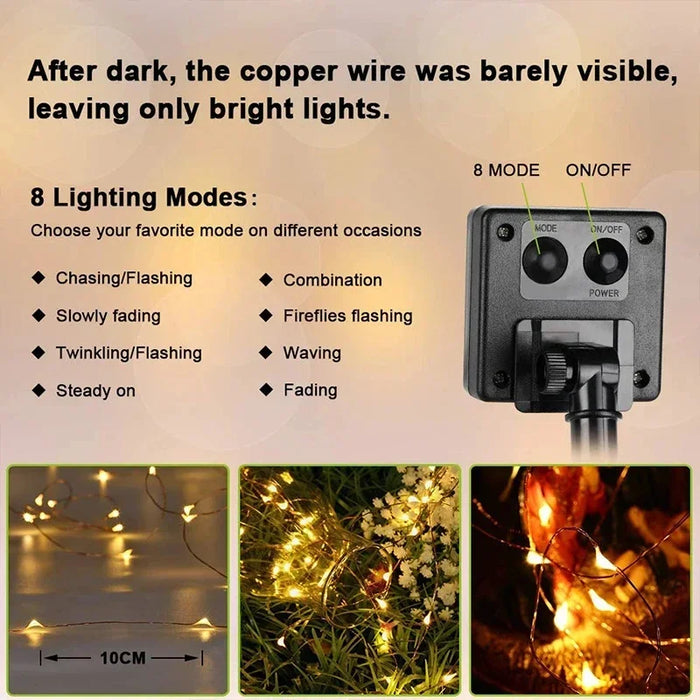 Christmas Decoration 300LED Solar String Lights Outdoor Waterproof Copper Wire Fairy Lights 8 Modes Suitable for Wedding Party