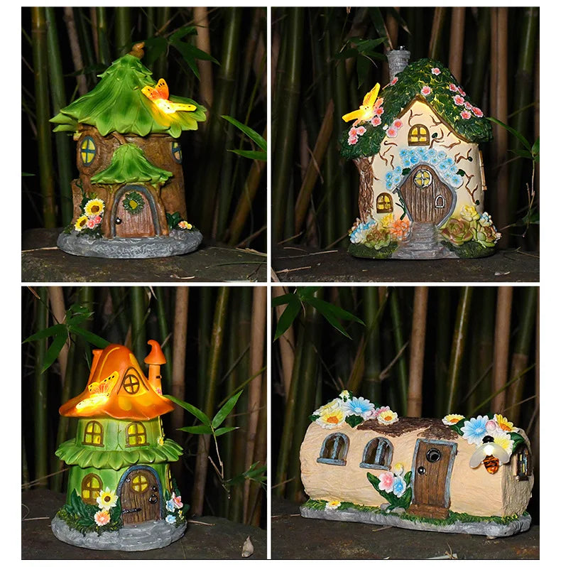Solar Resin Cabin Christmas Outdoor Courtyard Garden Decoration Led Nightlight Fairy Tale Atmosphere Creative Ornament