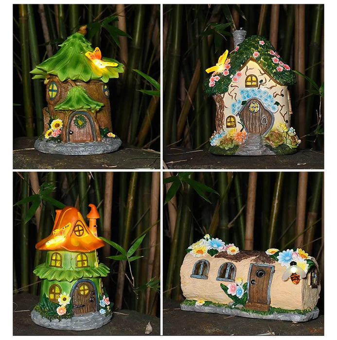 Solar Resin Cabin Christmas Outdoor Courtyard Garden Decoration Led Nightlight Fairy Tale Atmosphere Creative Ornament
