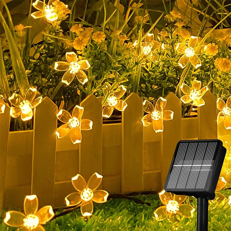 Solar Flower String Lights Outdoor Waterproof, Decorative Light for Yard, Lawn, Fence, Flower Garden, Christmas Tree