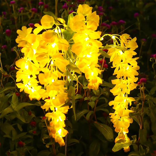 Solar Flowers Light Outdoor Garden Realistic Wisteria Floral Waterproof Artificial Flowers Solar Stake Lights for Patio Backyard